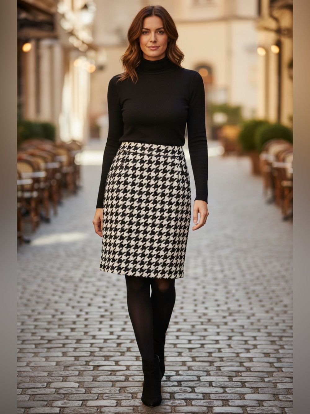 Cynthia Rowley Black & White Houndstooth Pencil Skirt